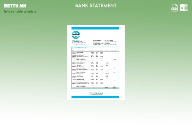 модерен стил Обединетото Кралство Вестштајн банкарски извод на ексел шаблон